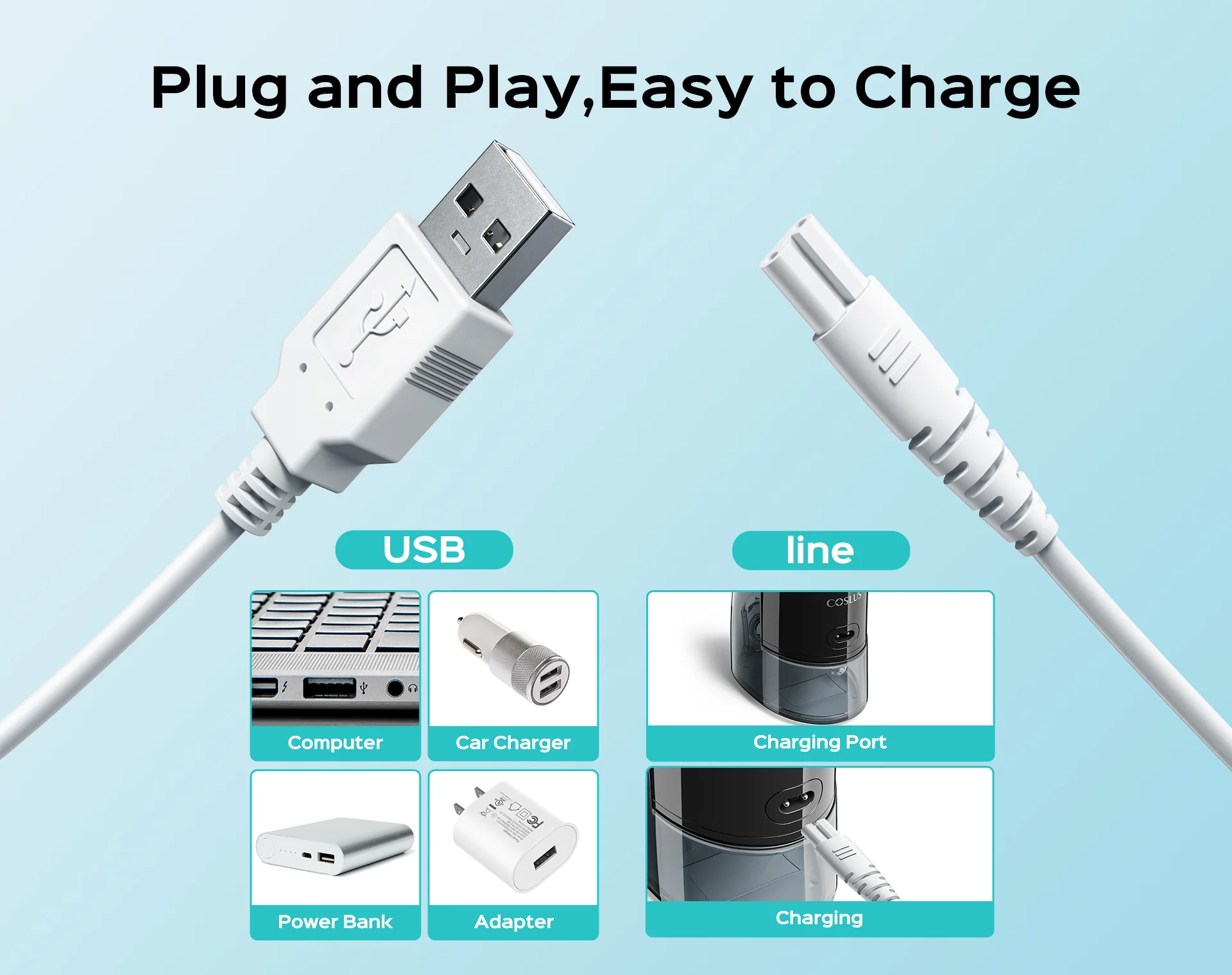 8-shaped port charging cable for dental flosser - Image 4